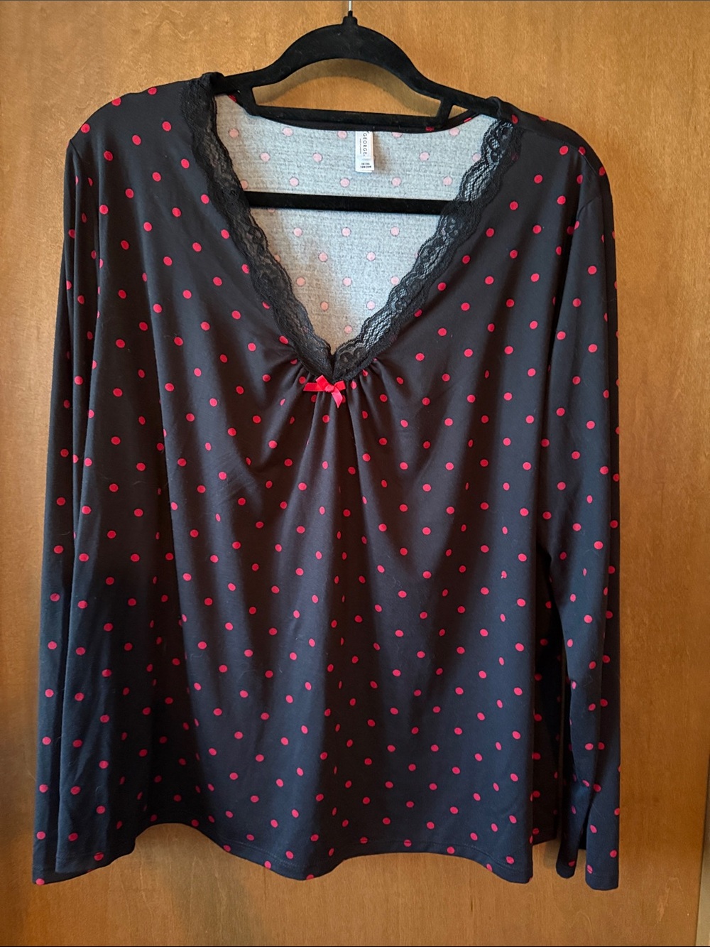 George Black Long-Sleeve Sleep Top with Pink Polka Dots